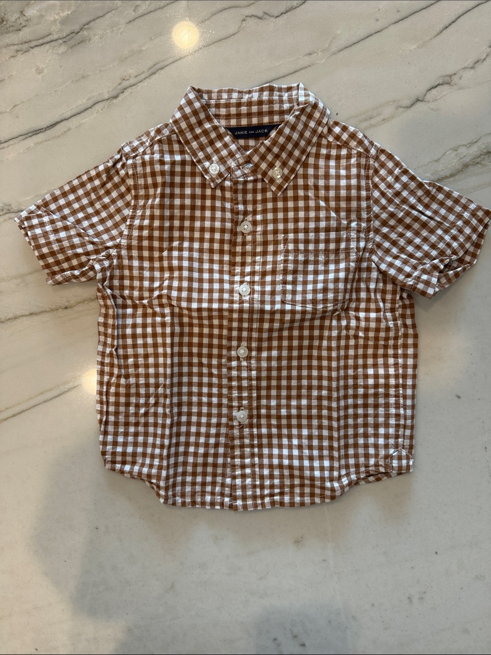 Janie and Jack Brown and White Gingham Button-Down Shirt